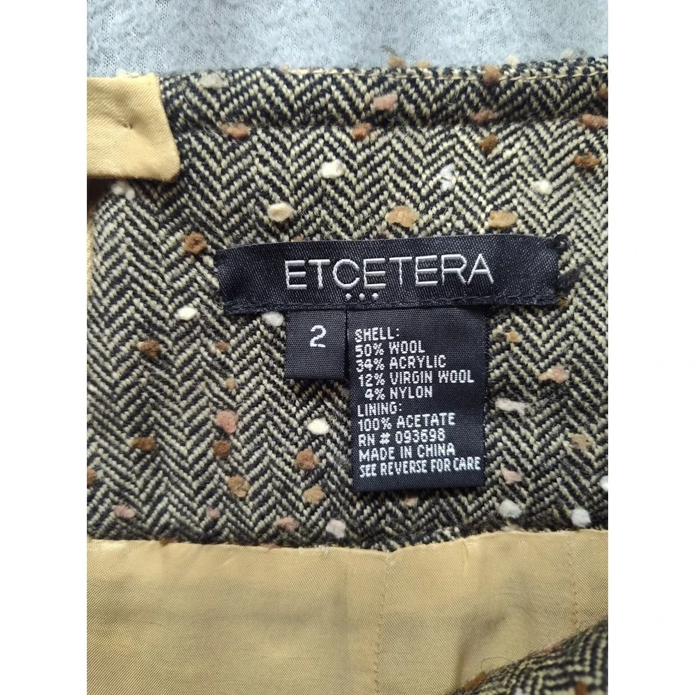 Etcetera Brown Herringbone Tweed Wool Blend Pencil Skirt Size 2 Professional